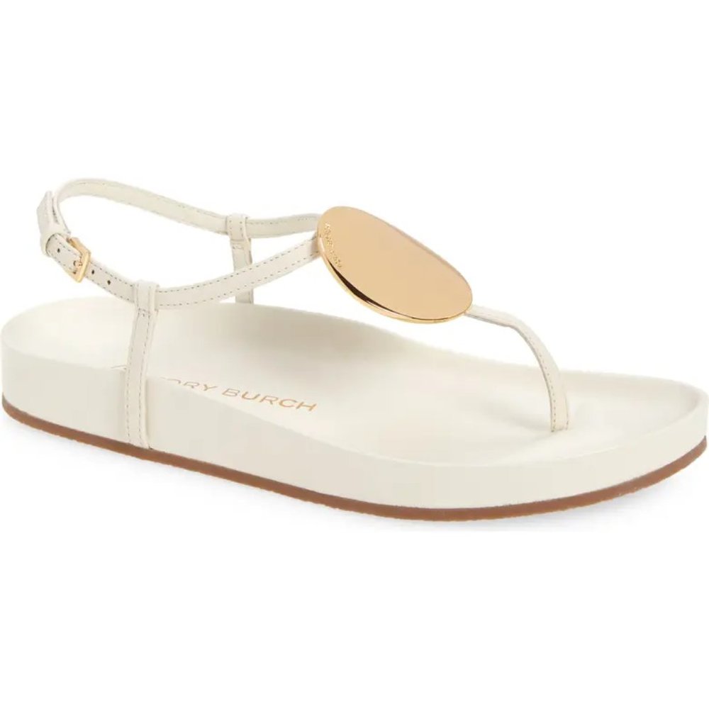 ❤️NIB Tory Burch Patos Disk Leather Thong Sandal Ivory US 6.5 7 7.5 8 8.5 9 9.5
